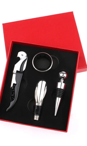 Aireador de vino, juego de abridor de vino, 4 piezas, abridor de botellas a presión, boquilla para verter vino, tapones, abridor de botellas, tapón de vino